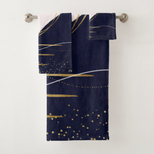 Modern Gold Strokes & Circles Minimal Pink Design Bath Towel Set