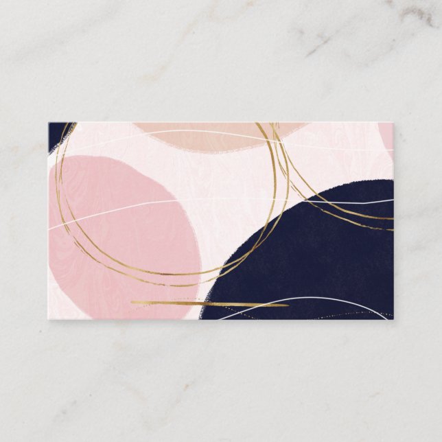 Modern Gold Strokes & Circles Minimal Pink Design Business Card (Front)