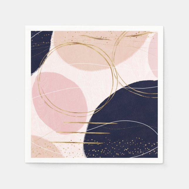 Modern Gold Strokes & Circles Minimal Pink Design Napkin (Front)