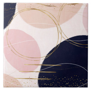 Modern Gold Strokes & Circles Minimal Pink Design Tile