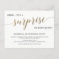 Modern Gold Stylish Script Surprise Birthday Party