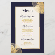 Modern Gold Succulents Wedding Menu on Blue