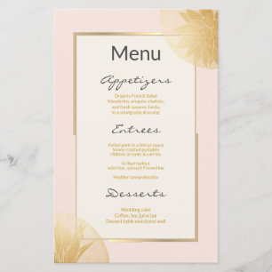 Modern Gold Succulents Wedding Menu on Blush