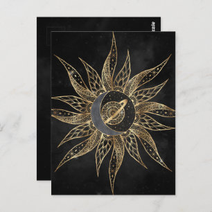 Modern Gold Sun Moon Planet Universe Mandala Postcard