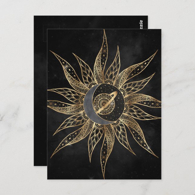 Modern Gold Sun Moon Planet Universe Mandala Postcard (Front/Back)