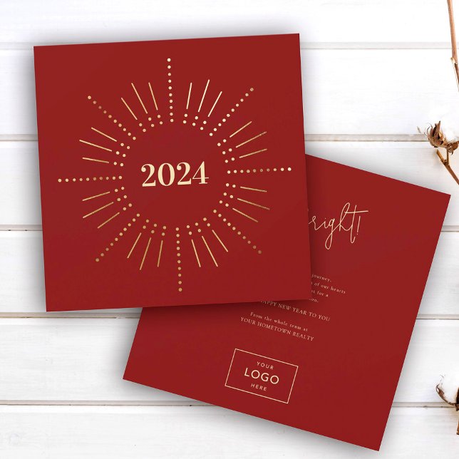 Modern Gold Sunburst New Years Business Holiday Card (Creator Uploaded)