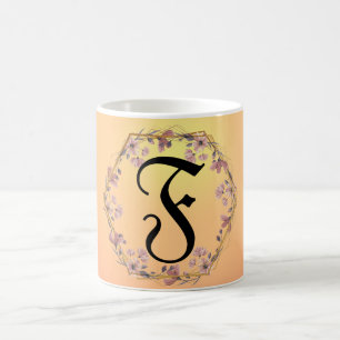 Modern gold sunset gradient flowers Monogram Name Coffee Mug