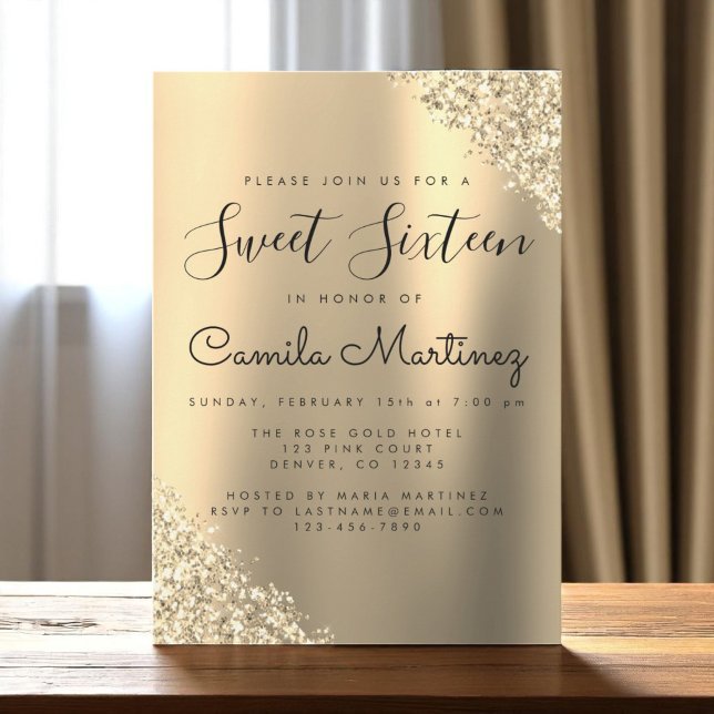 Modern Gold Sweet 16 Glitter Party Invitation (Creator Uploaded)