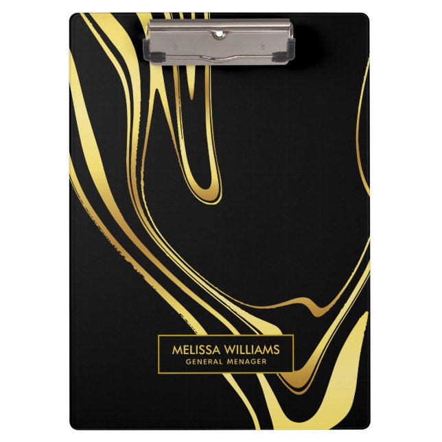 Modern gold swirls on black clipboard (Front)