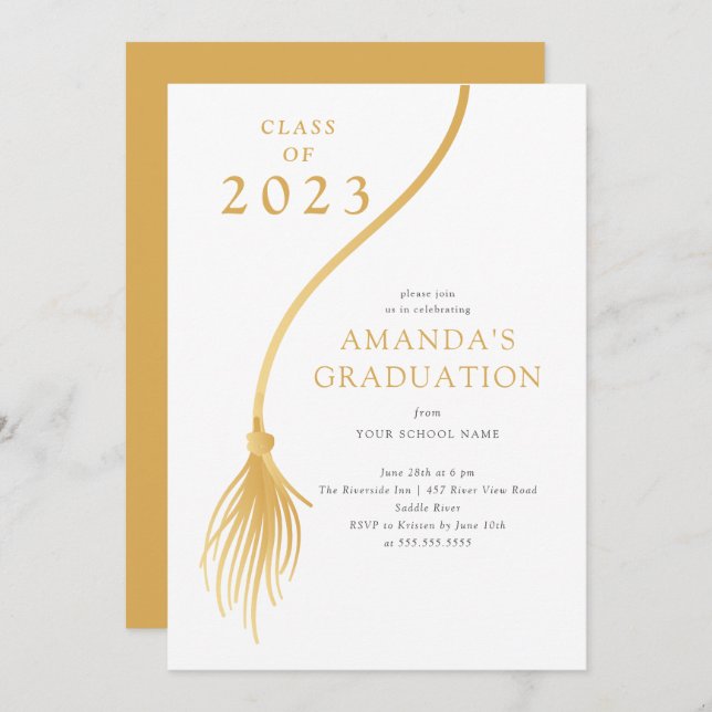 Modern Gold Tassel Graduation Party Invitation (Front/Back)