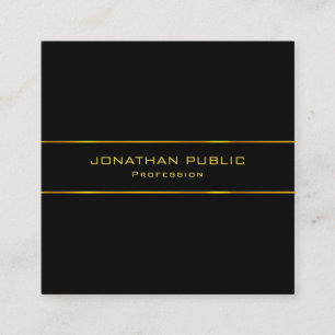Modern Gold Text Black Stylish Minimalist Template Square Business Card