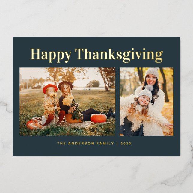 Modern Gold Text Fall Happy Thanksgiving Photo  (Front)