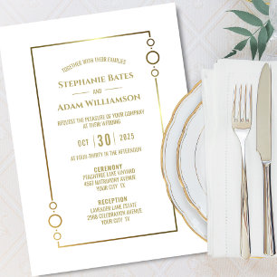 Modern Gold Text White Wedding Invitation