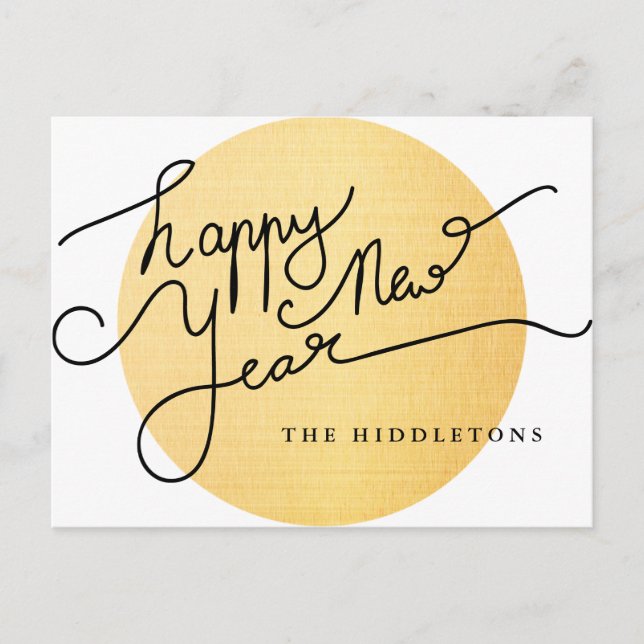 Modern Gold Texture Pattern Happy New Year Script Holiday Postcard (Front)
