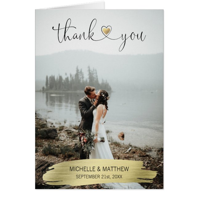 Modern Gold THANK YOU wedding note card | PHOTO (Front)