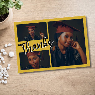 Modern Gold Three Photos Graduate Thank You Card