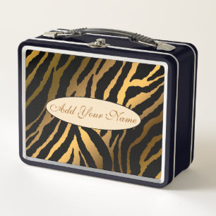 Modern Gold Tiger Add Your Text Metal Lunch Box