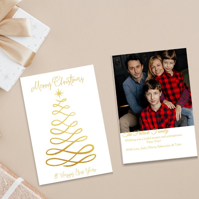 Modern Gold Tree Holiday Photo Card (Creator Uploaded)