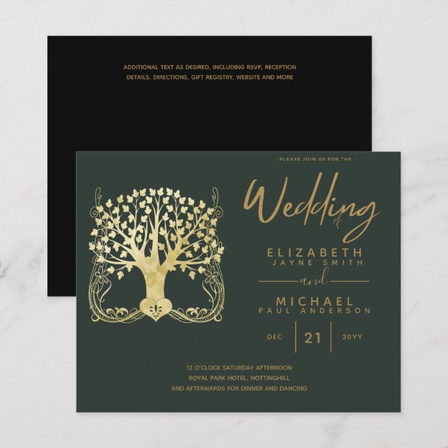 Modern Gold Tree of Life Budget Wedding Invites (Front/Back)