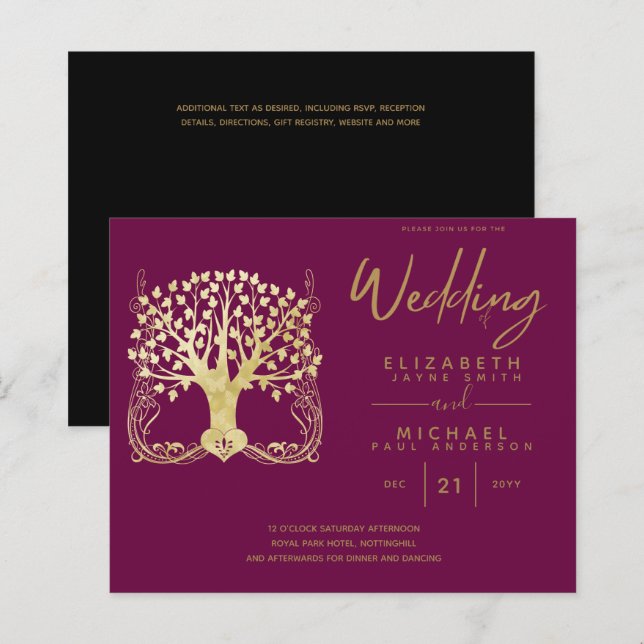 Modern Gold Tree of Life Budget Wedding Invites (Front/Back)