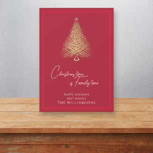 Modern gold  tree red family christmas  holiday card