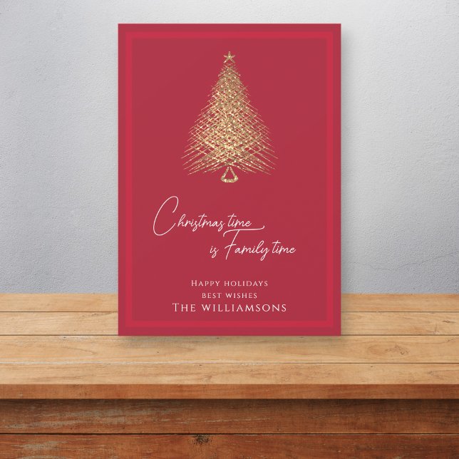 Modern gold  tree red family christmas  holiday card (Creator Uploaded)