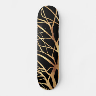 Modern Gold Tree Silhouette Minimal Black Design C Skateboard