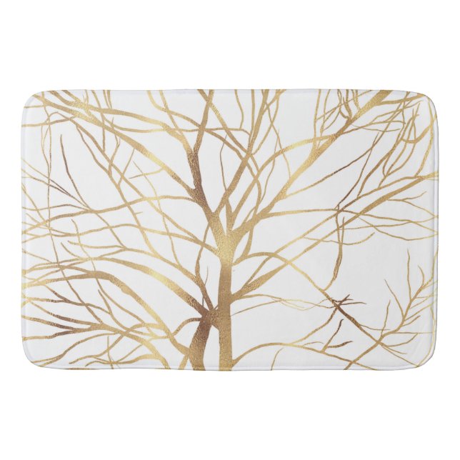 Modern Gold Tree Silhouette Minimal White Design Bath Mat (Front)