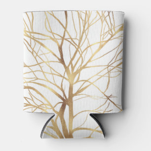 Modern Gold Tree Silhouette Minimal White Design Can Cooler