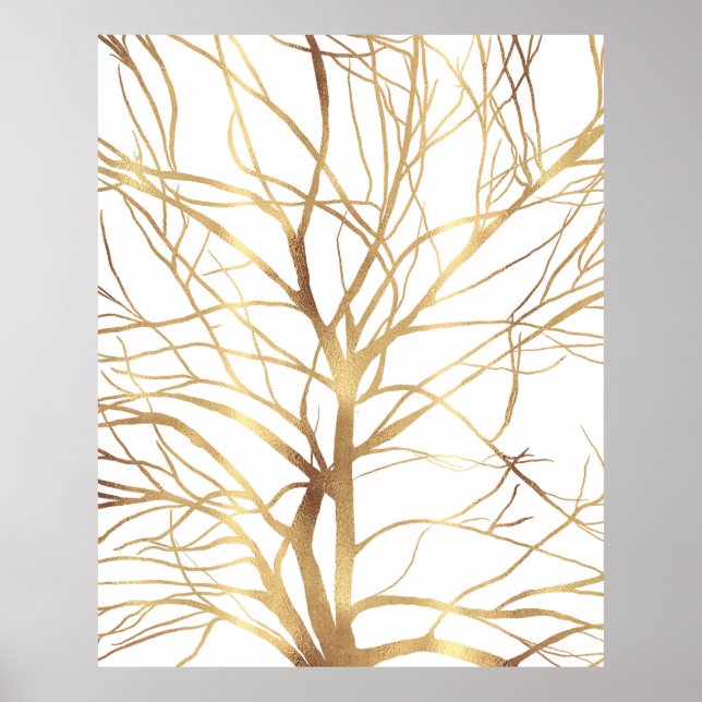 Modern Gold Tree Silhouette Minimal White Design Poster (Front)