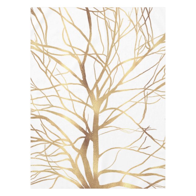 Modern Gold Tree Silhouette Minimal White Design Tablecloth (Front)