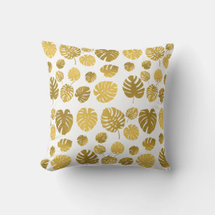 Modern Gold Tropical Leaves Pattern Cushion