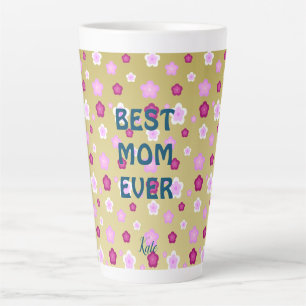 Modern gold typography floral monogram name latte mug