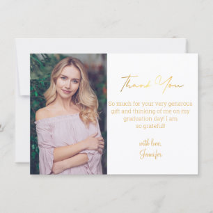 Modern Gold Typography Graduate Photo Thank You Card