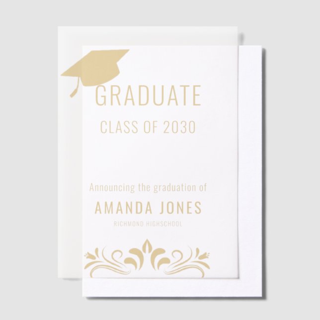 Modern Gold Typography Graduation Party Vellum Invitations (Offset)