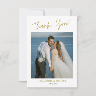 Modern Gold Typography Newlyweds Photo Wedding Thank You Card