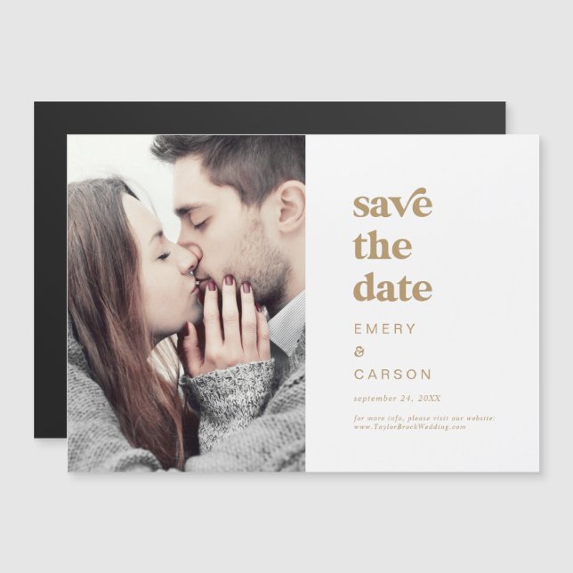 Modern Gold Typography Photo Save the Date Magnetic Invitation (Front/Back)
