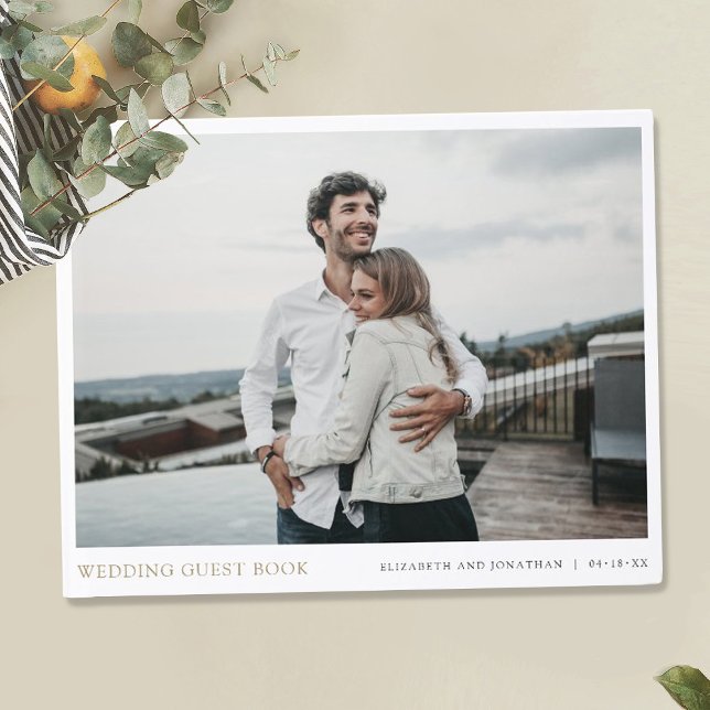 Modern Gold Typography Photo Wedding Guest Book (Creator Uploaded)