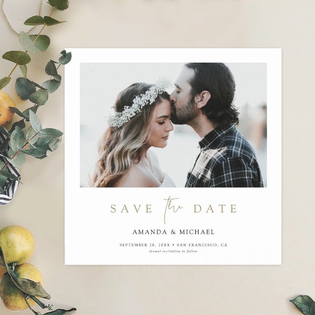 Modern Gold Typography Photo Wedding Save the Date Magnetic Invitation (Creator Uploaded)