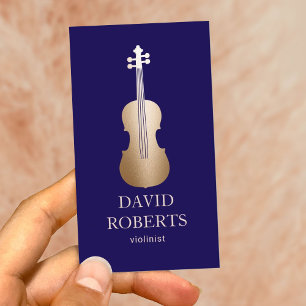 Modern Gold Violin Music Teacher Violinist Navy Business Card