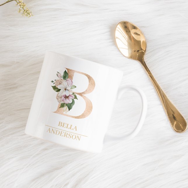 Modern Gold Watercolor Flower Letter B | Monogram  Coffee Mug (Creator Uploaded)