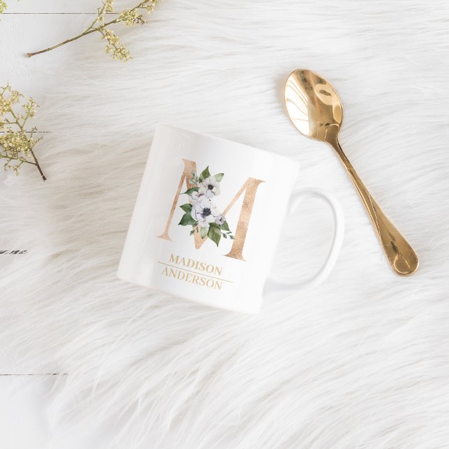 Modern Gold Watercolor Flower Letter M | Monogram  Coffee Mug (Creator Uploaded)
