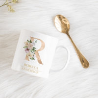 Modern Gold Watercolor Flower Letter R | Monogram 