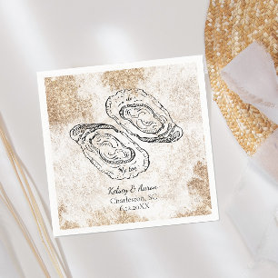 Modern Gold Watercolor Oyster Beach Wedding Napkin