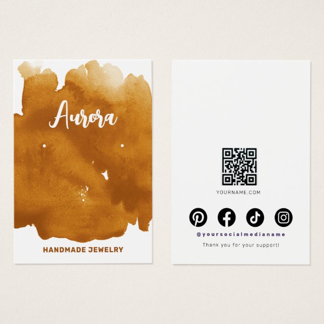Modern Gold Watercolor Wash Jewelry Display Card (Front & Back)