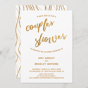 Modern Gold Waves Handwriting White Couples Shower Invitation