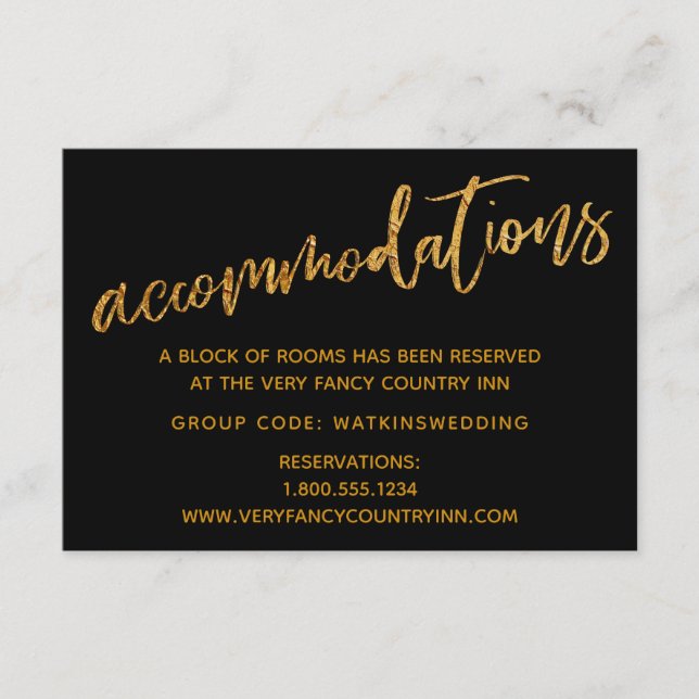 Modern Gold Waves on Black Wedding Accommodations Enclosure Card (Front)