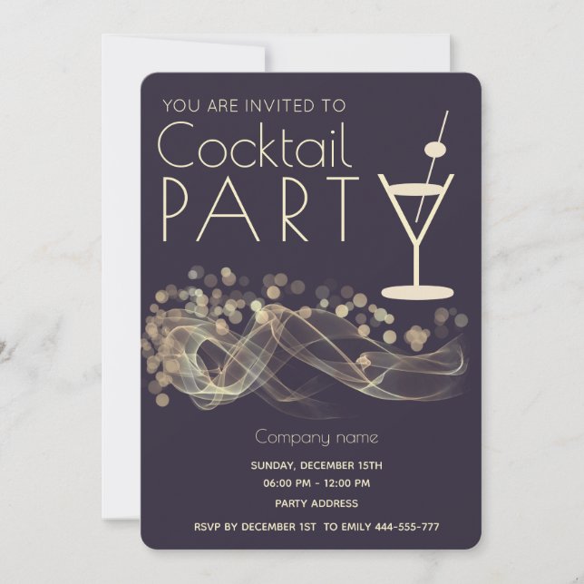 Modern Gold wavy bokeh corporate cocktail party Invitation (Front)