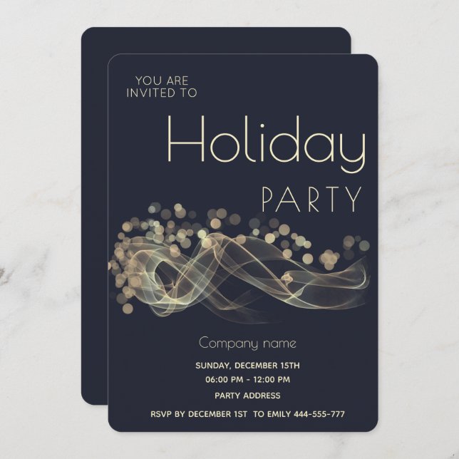 Modern Gold wavy bokeh corporate Holiday party  Invitation (Front/Back)