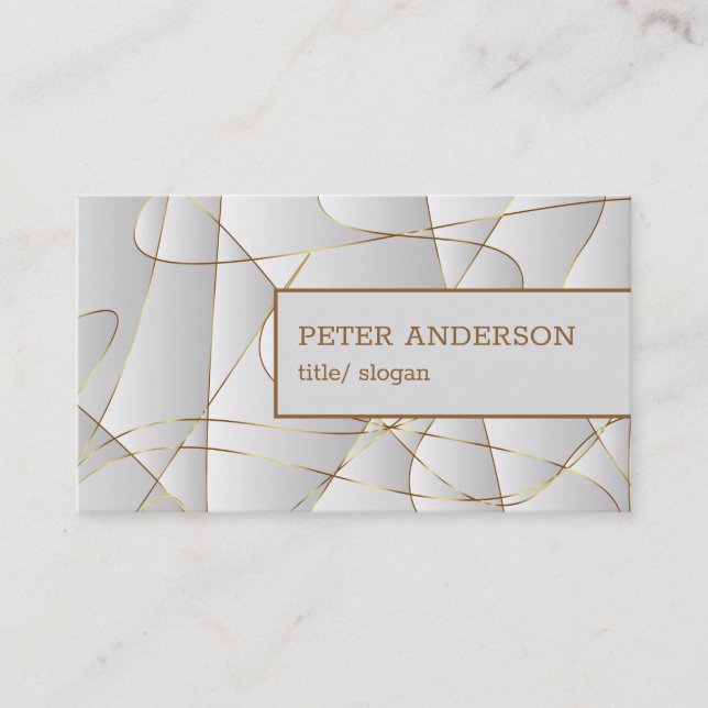 Modern Gold Wavy Lines Business Card (Front)